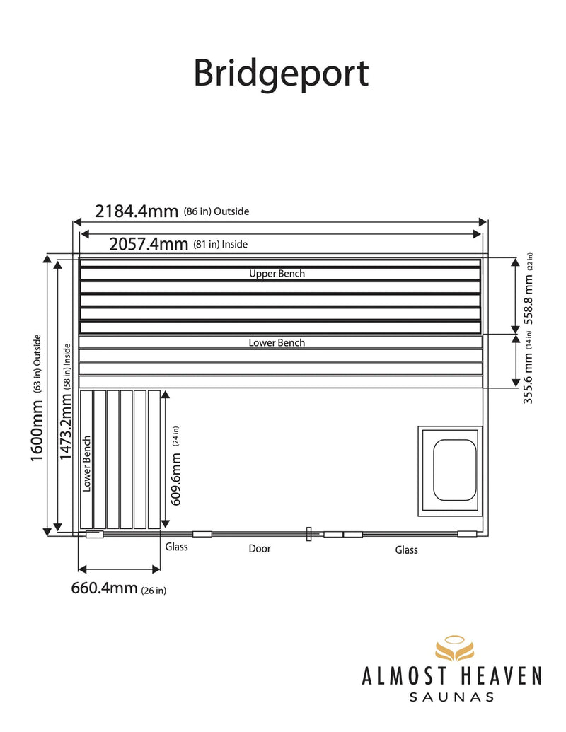 ALMOST HEAVEN - Bridgeport- 6 Person Indoor Sauna - Relaxacare