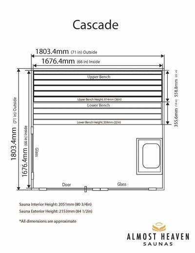 ALMOST HEAVEN - Cascade - 4 Person Indoor Sauna - Luxury Series - Relaxacare