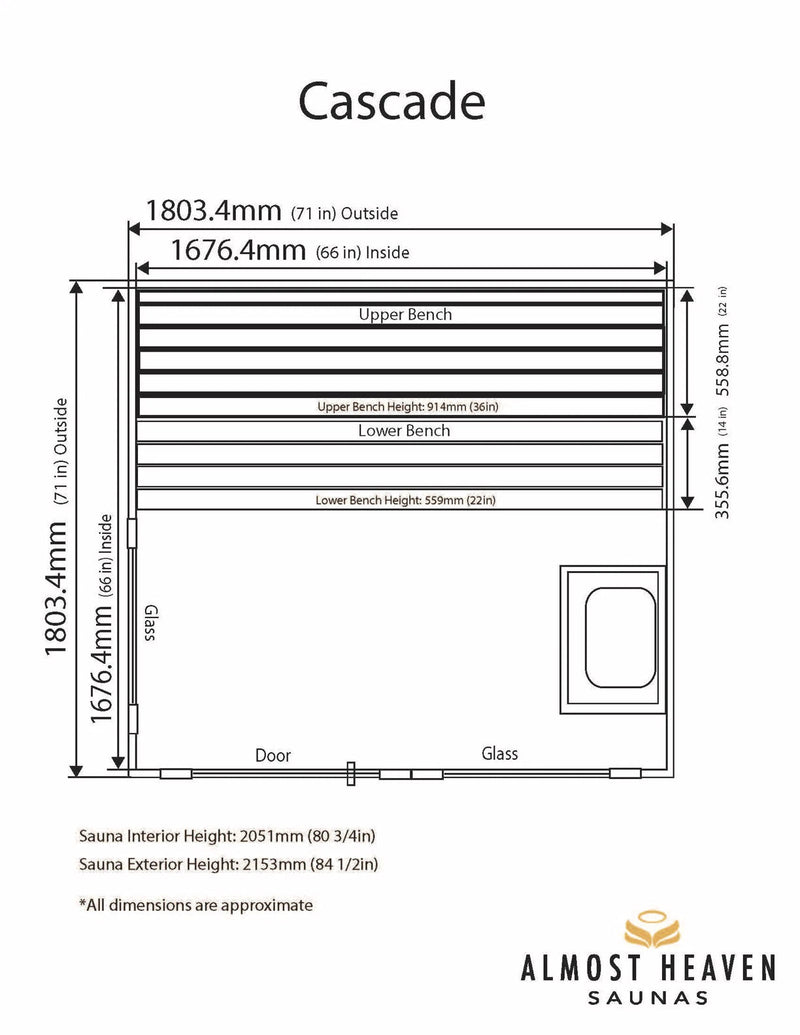 ALMOST HEAVEN - Cascade - 4 Person Indoor Sauna - Luxury Series - Relaxacare
