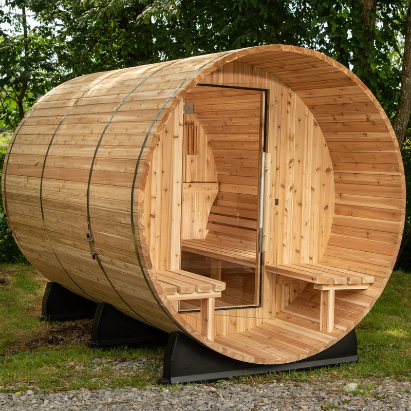 ALMOST HEAVEN - Charleston - 4 Person Canopy Barrel Outdoor Sauna - Relaxacare