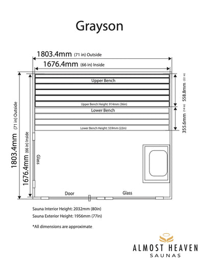 ALMOST HEAVEN - Grayson - 4 Person Indoor Sauna - Relaxacare