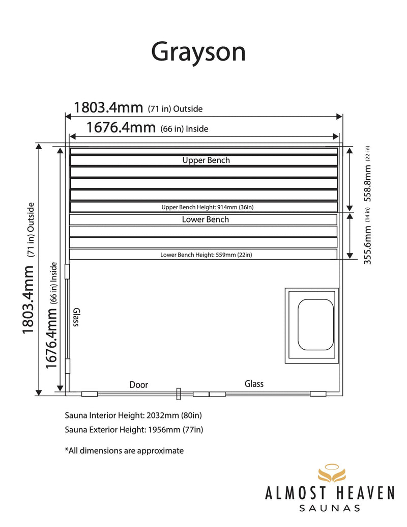 ALMOST HEAVEN - Grayson - 4 Person Indoor Sauna - Relaxacare