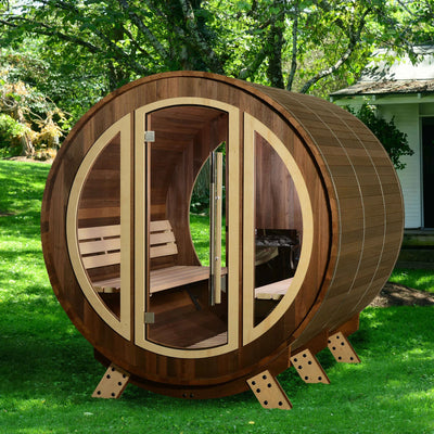 Almost Heaven-Phoenix 6 Person Luxury Barrel Sauna+ Wifi-Thermally Modified Poplar Wood - Relaxacare