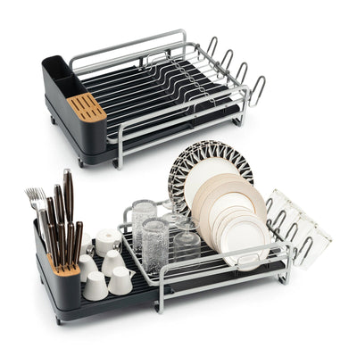 Aluminum Expandable Dish Drying Rack with Drainboard and Rotatable Drainage Spout - Relaxacare