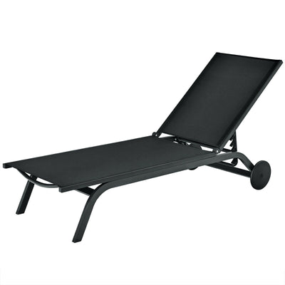 Aluminum Fabric Outdoor Patio Lounge Chair with Adjustable Reclining -Black - Relaxacare