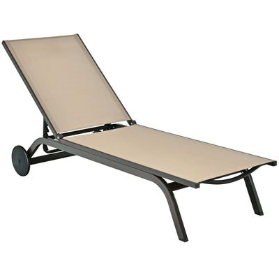 Aluminum Fabric Outdoor Patio Lounge Chair with Adjustable Reclining -Brown - Relaxacare