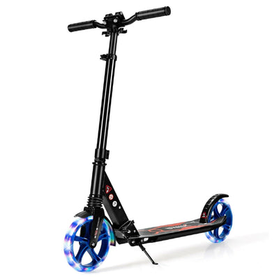 Aluminum Folding Kick Scooter with LED Wheels for Adults and Kids-Black - Relaxacare