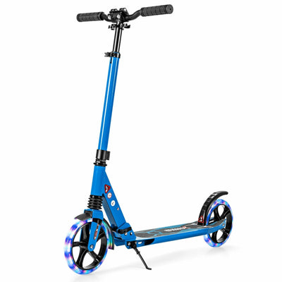 Aluminum Folding Kick Scooter with LED Wheels for Adults and Kids-Blue - Relaxacare