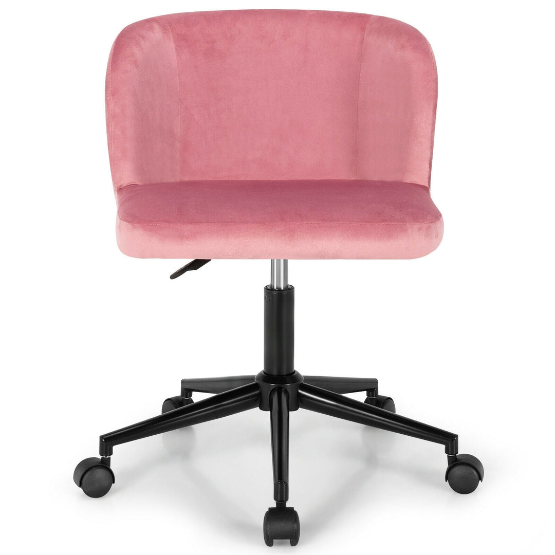 Armless Adjustable Swivel Velvet Home Office Leisure Vanity Chair-Pink