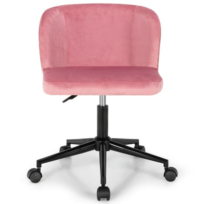 Armless Adjustable Swivel Velvet Home Office Leisure Vanity Chair-Pink - Relaxacare