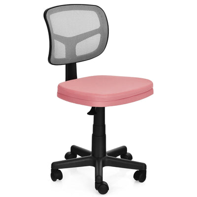 Armless Computer Chair with Height Adjustment and Breathable Mesh for Home Office-Pink - Relaxacare