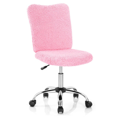 Armless Faux Fur Leisure Office Chair with Adjustable Swivel-Pink - Relaxacare