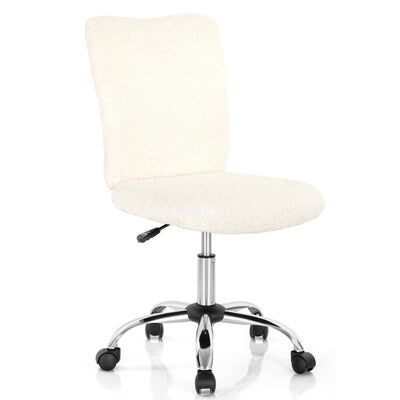Armless Faux Fur Leisure Office Chair with Adjustable Swivel-White - Relaxacare