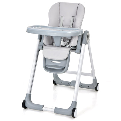 Baby Folding Convertible High Chair with Wheels and Adjustable Height-Gray - Relaxacare
