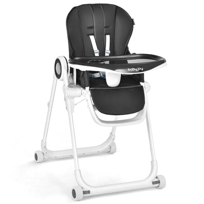 Baby High Chair Foldable Feeding Chair with 4 Lockable Wheels-Black - Relaxacare