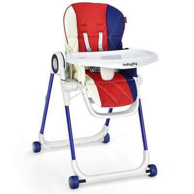 Baby High Chair Foldable Feeding Chair with 4 Lockable Wheels-Red - Relaxacare