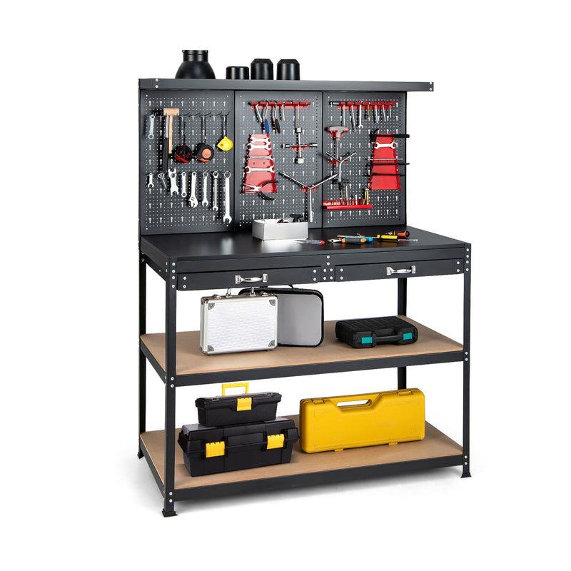 backordered-48 Inch Workbench with Pegboard and Drawers - Relaxacare