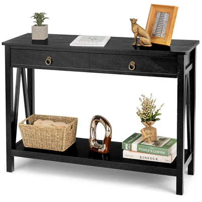*Backordered February 2023*Console Table with 2 Drawer Storage Shelf for Entryway Hallway-Black - Relaxacare