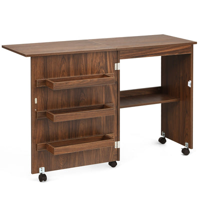 Backordered-Folding Sewing Craft Table Shelf Storage Cabinet Home Furniture-Brown - Relaxacare