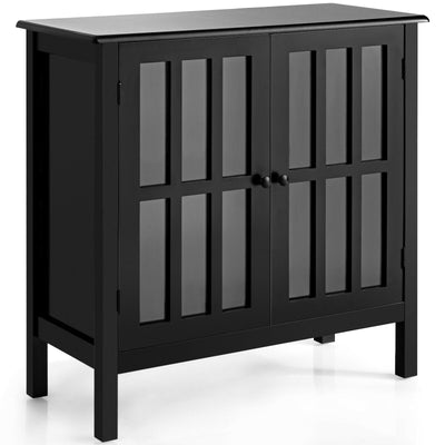 Backordered-Glass Door Sideboard Console Storage Buffet Cabinet-Black - Relaxacare