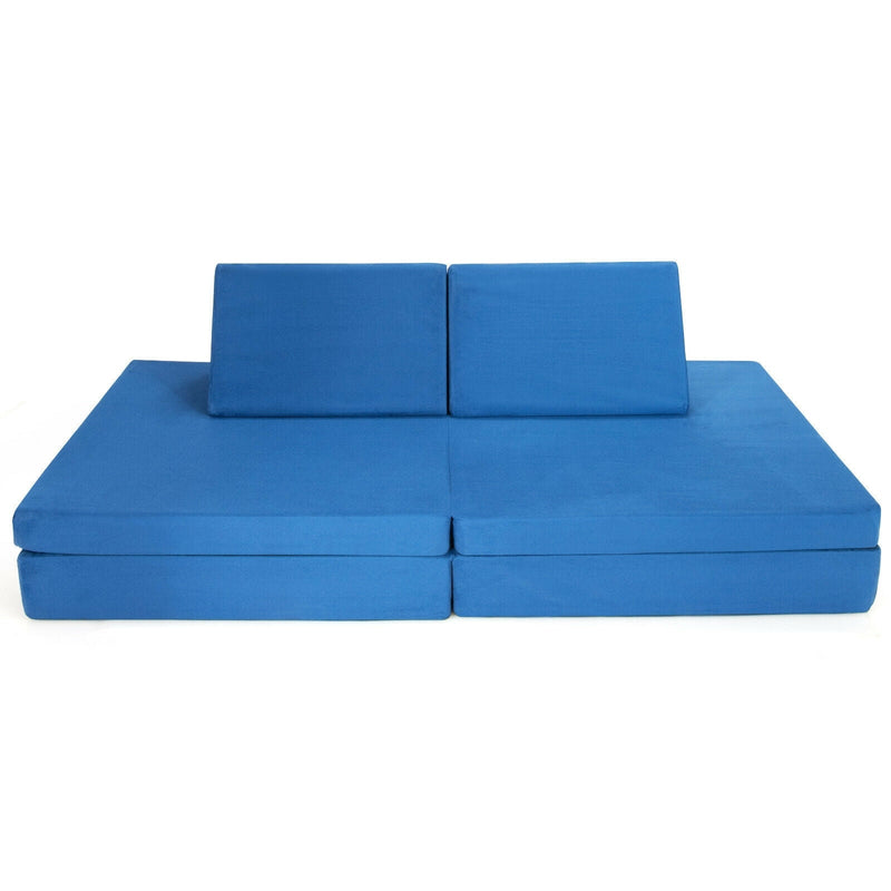 -backordered May 2023-4-Piece Convertible Kids Couch Set with 2 Folding Mats-Blue - Relaxacare