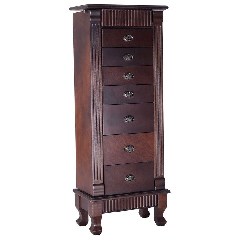 Backordered-Wooden Jewelry Armoire Cabinet Storage Chest with Drawers and Swing Doors - Relaxacare