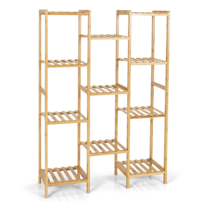 Bamboo 11-Tier Plant Stand Utility Shelf Free Standing Storage Rack Pot Holder-Natural - Relaxacare