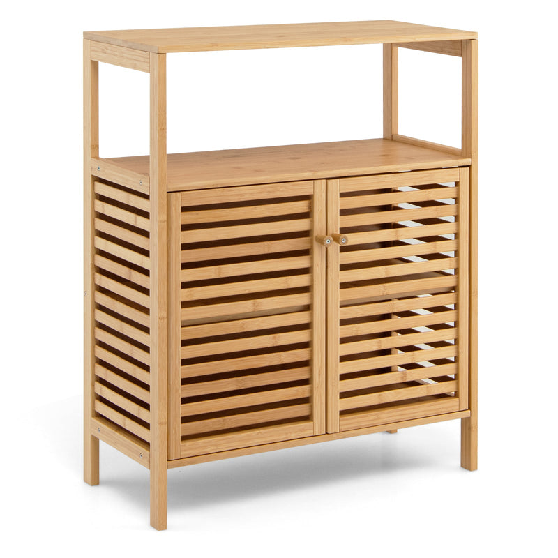 Bamboo Bathroom Floor Storage Cabinet with Shutter Doors - Relaxacare