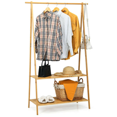 Bamboo Clothes Hanging Rack with 2-Tier Storage Shelf for Entryway Bedroom-Natural - Relaxacare