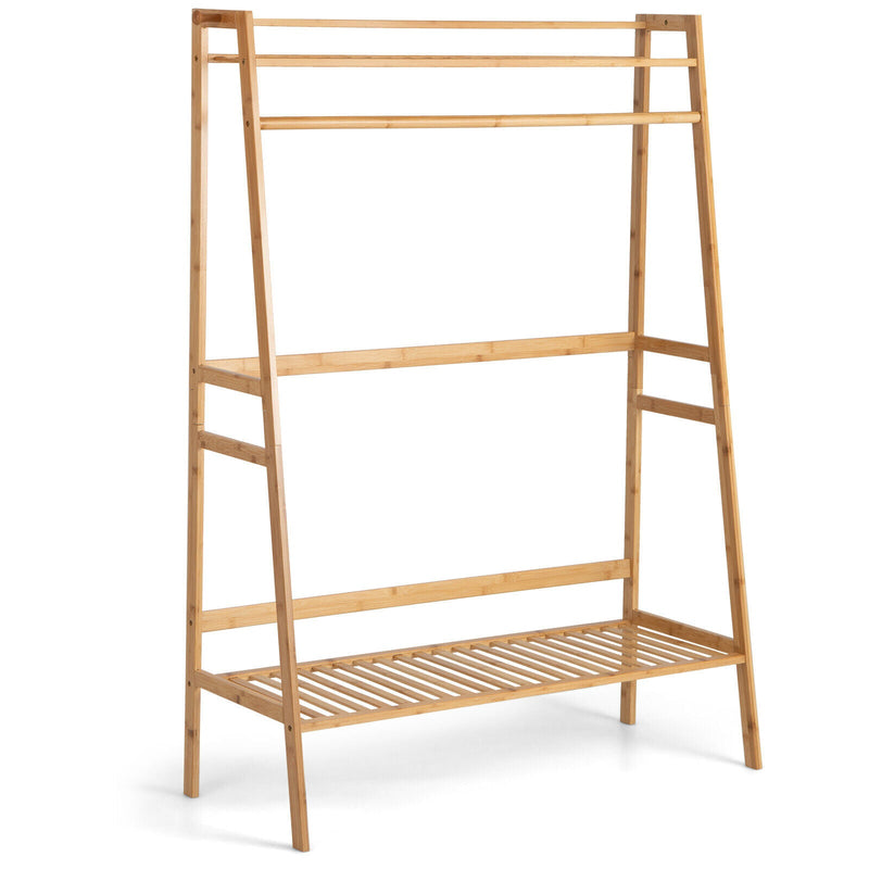 Bamboo Clothing Rack with Storage Shelves - Relaxacare