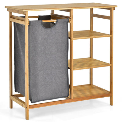 Bamboo Laundry Hamper Stand with Removable Sliding Bag and 3-Tier Open Shelves - Relaxacare