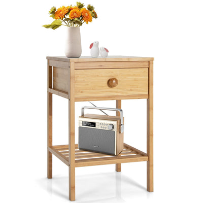Bamboo Nightstand with Drawer and Open Shelf-Natural - Relaxacare
