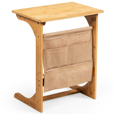 Bamboo Sofa Table End Table Bedside Table with Storage Bag - Relaxacare