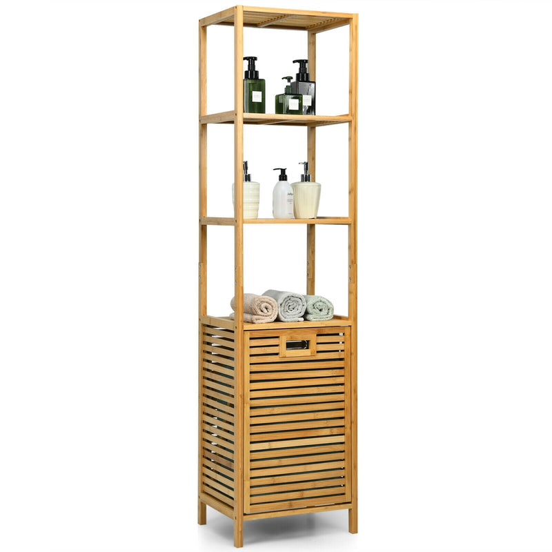 Bamboo Tower Hamper Organizer with 3-Tier Storage Shelves - Relaxacare