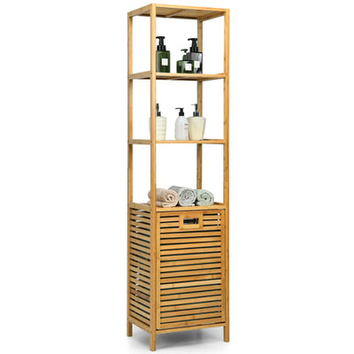 Bamboo Tower Hamper Organizer with 3-Tier Storage Shelves-Natural - Relaxacare