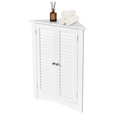 Bathroom Corner Storage Freestanding Floor Cabinet with Shutter Door-White - Relaxacare