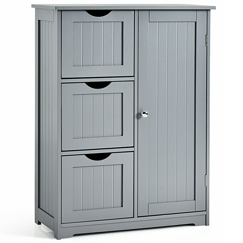 Bathroom Floor Cabinet Side Storage Cabinet with 3 Drawers and 1 Cupboard-Gray - Relaxacare