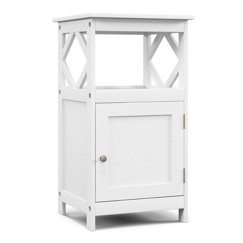 Bathroom Floor Cabinet Side Storage Organizer with Open Shelf and Single Door - Relaxacare
