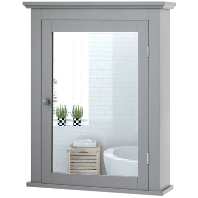 Bathroom Mirror Cabinet Wall Mounted Adjustable Shelf Medicine Storage-Gray - Relaxacare