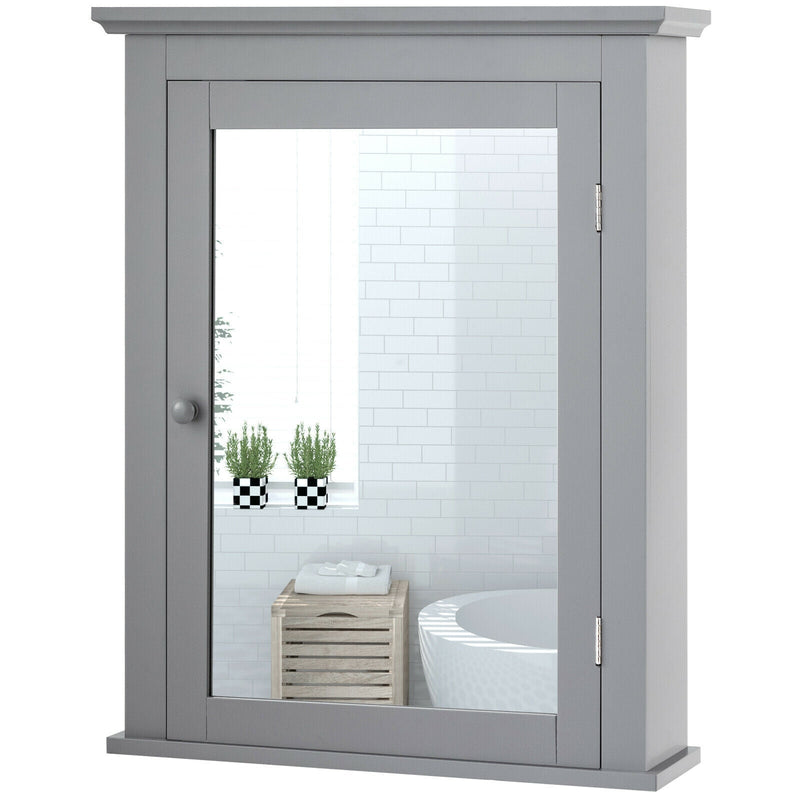 Bathroom Mirror Cabinet Wall Mounted Adjustable Shelf Medicine Storage-Gray - Relaxacare
