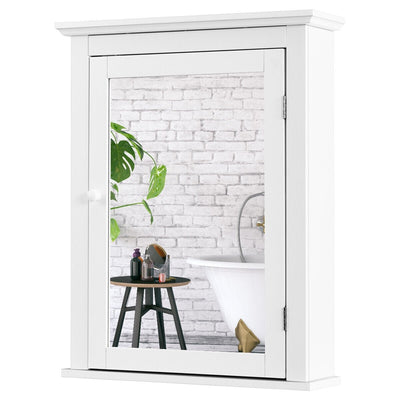 Bathroom Mirror Cabinet Wall Mounted Adjustable Shelf Medicine Storage-White - Relaxacare