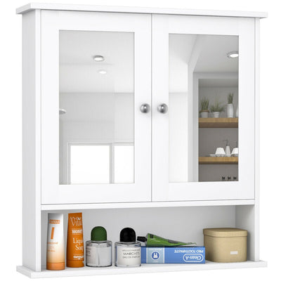 Bathroom Wall Cabinet with Double Mirror Doors-White - Relaxacare