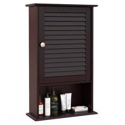 Bathroom Wall Mount Storage Cabinet Single Door with Height Adjustable Shelf-Rustic Brown - Relaxacare