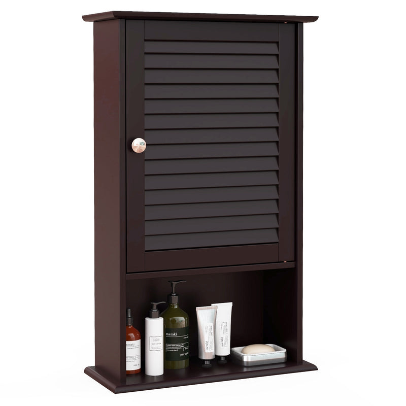 Bathroom Wall Mount Storage Cabinet Single Door with Height Adjustable Shelf-Rustic Brown - Relaxacare