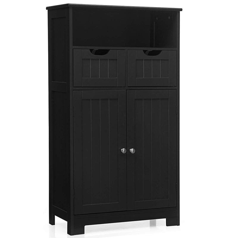 Bathroom Wooden Side Cabinet with 2 Drawers and 2 Doors-Black - Relaxacare