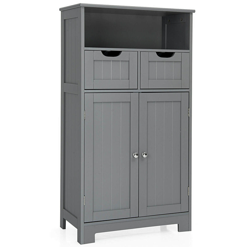 Bathroom Wooden Side Cabinet with 2 Drawers and 2 Doors-Gray - Relaxacare