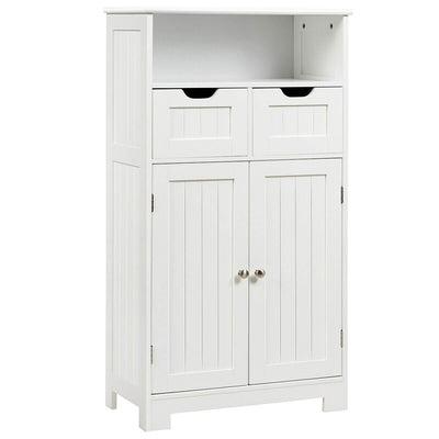 Bathroom Wooden Side Cabinet with 2 Drawers and 2 Doors-White - Relaxacare