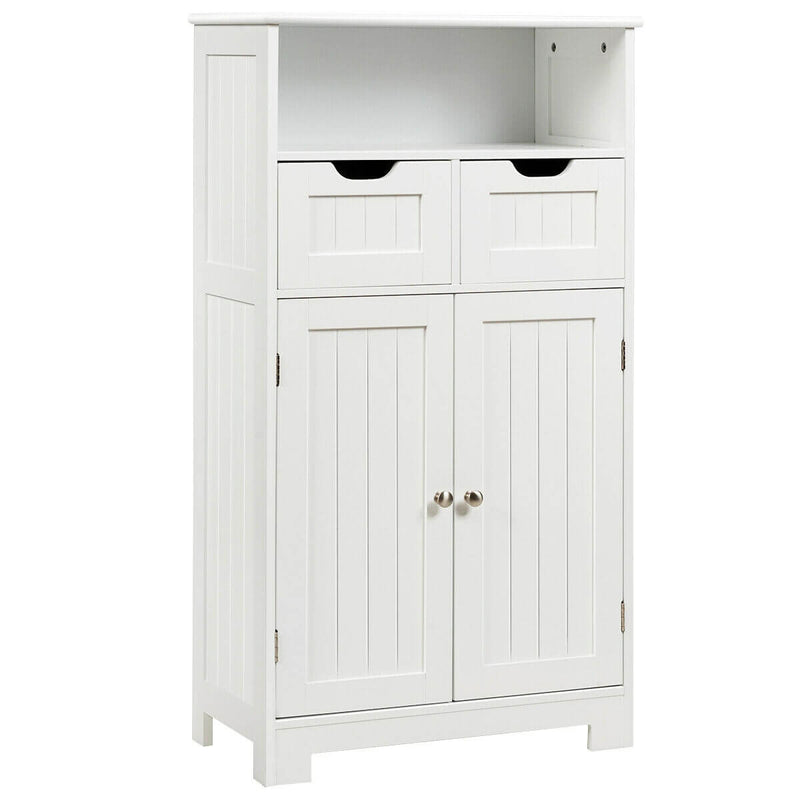 Bathroom Wooden Side Cabinet with 2 Drawers and 2 Doors-White - Relaxacare
