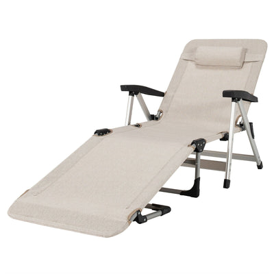 Beach Folding Chaise Lounge Recliner with 7 Adjustable Position-Beige - Relaxacare