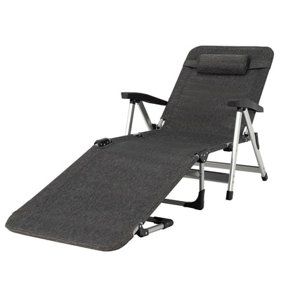 Beach Folding Chaise Lounge Recliner with 7 Adjustable Position-Gray - Relaxacare